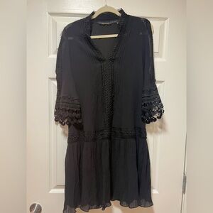 Kobi Halperin Black Drop Waist Dress Silk And Cotton Medium open shoulder